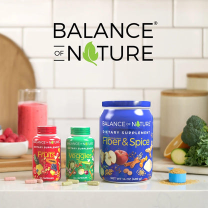 Balance of Nature Fruits & Veggies Supplements - Whole Fruit and Vegetable Ingredients for Women, Men, and Kids - 90 Fruits Capsules, 90 Veggies Capsules - 1 Set Balance of Nature buy supplements Au