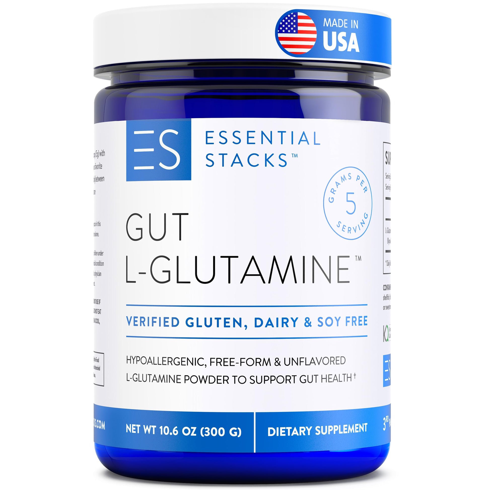 Essential Stacks Gut L-Glutamine Powder - Exclusively Made in USA - Pure L Glutamine Powder for Gut Health (60 Servings, Unflavored) Essential StacksBuy Supplements Australia