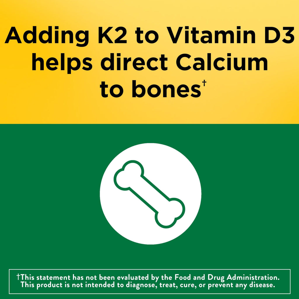 Nature Made Vitamin D3 K2 Supplement, 5000 IU (125 mcg) Vitamin D for Bone, Teeth, Muscle and Immune Support