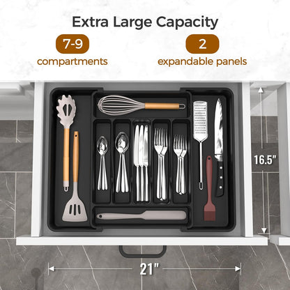 Extra Large Expandable Silverware Organizer, BPA-Free Food-Safe Cutlery