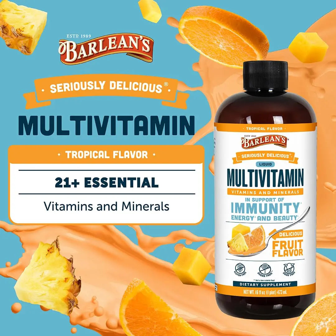 Barlean's Liquid Multivitamin for Women, Men & Kids, 21 Essential Vitamins & Minerals, Includes Biotin, B-Complex Barlean's