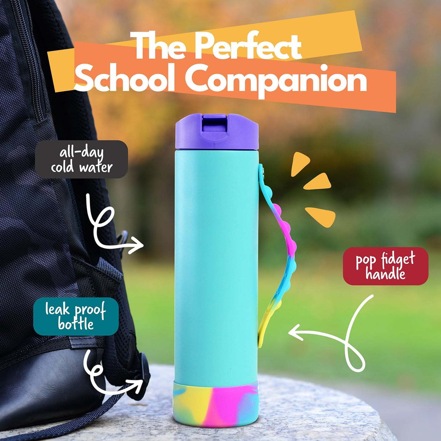 Elemental Iconic Water Bottle for School - 100% Leak-Proof Insulated Water Bottles with Straw Lid & Pop-It Handle - Triple-Wall Insulated & BPA-Free, 20oz – Blue Tie Dye Elemental buy supplements Au