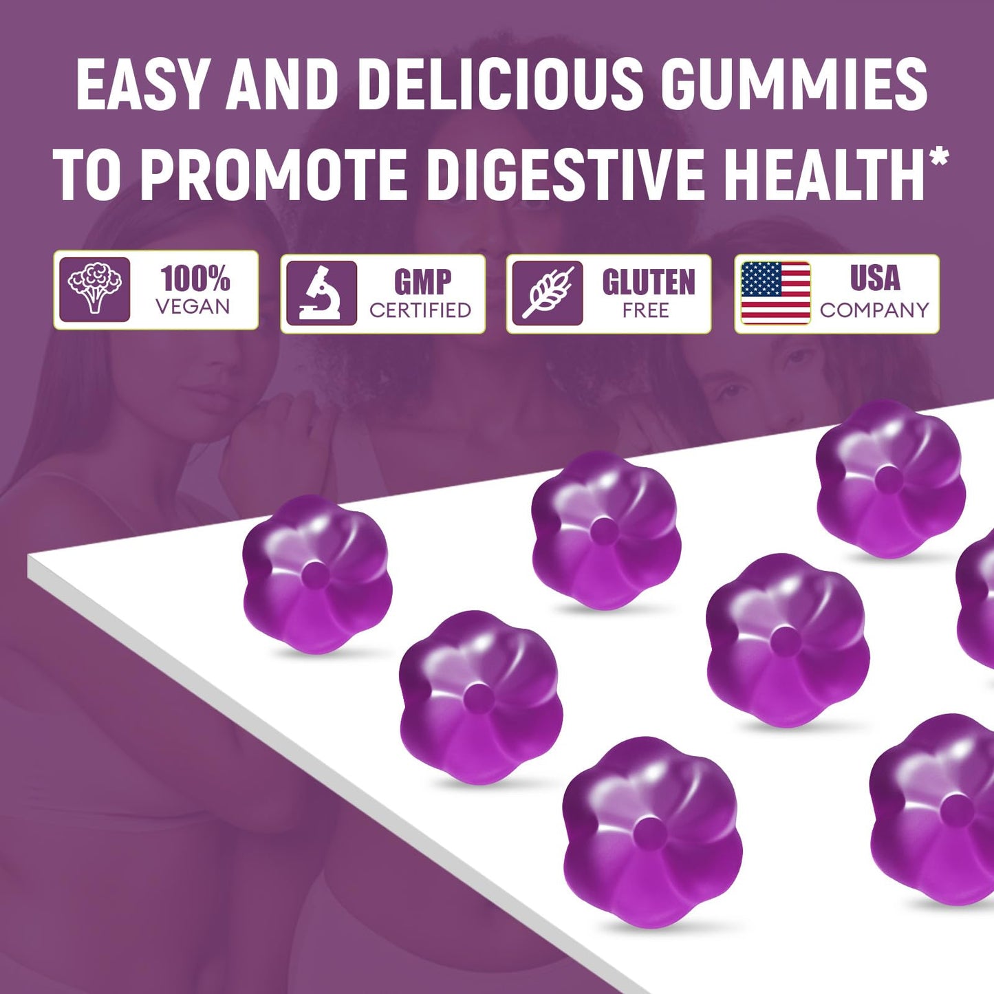 Migcopat 10G Fiber Gummies with 30 Billion CFU Probiotics, Grape Flavor, Bloating Support, Fiber Supplement with Vitamin C,