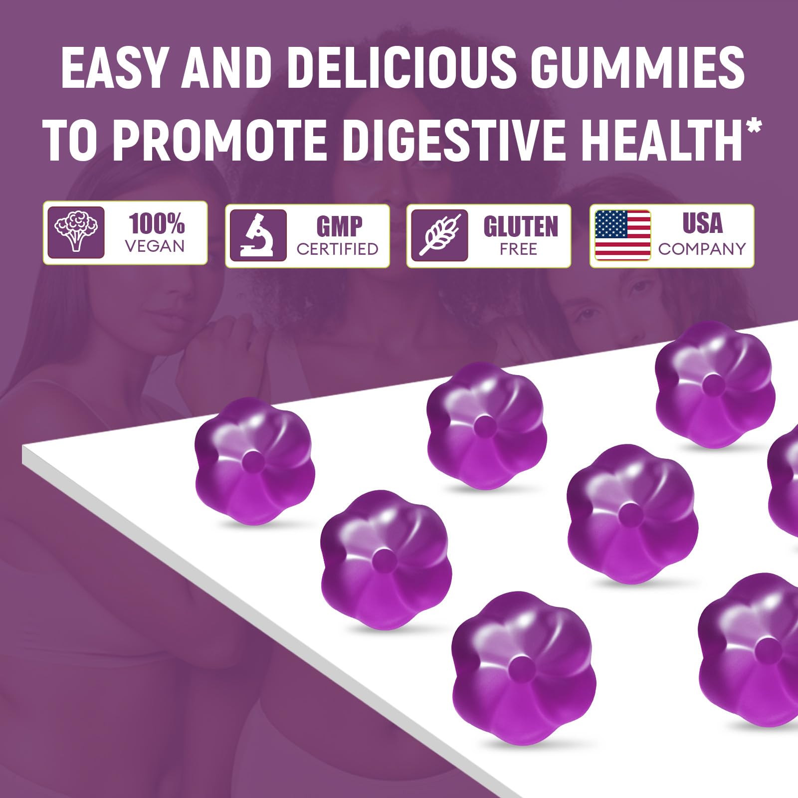 Migcopat 10G Fiber Gummies with 30 Billion CFU Probiotics, Grape Flavor, Bloating Support, Fiber Supplement with Vitamin C,