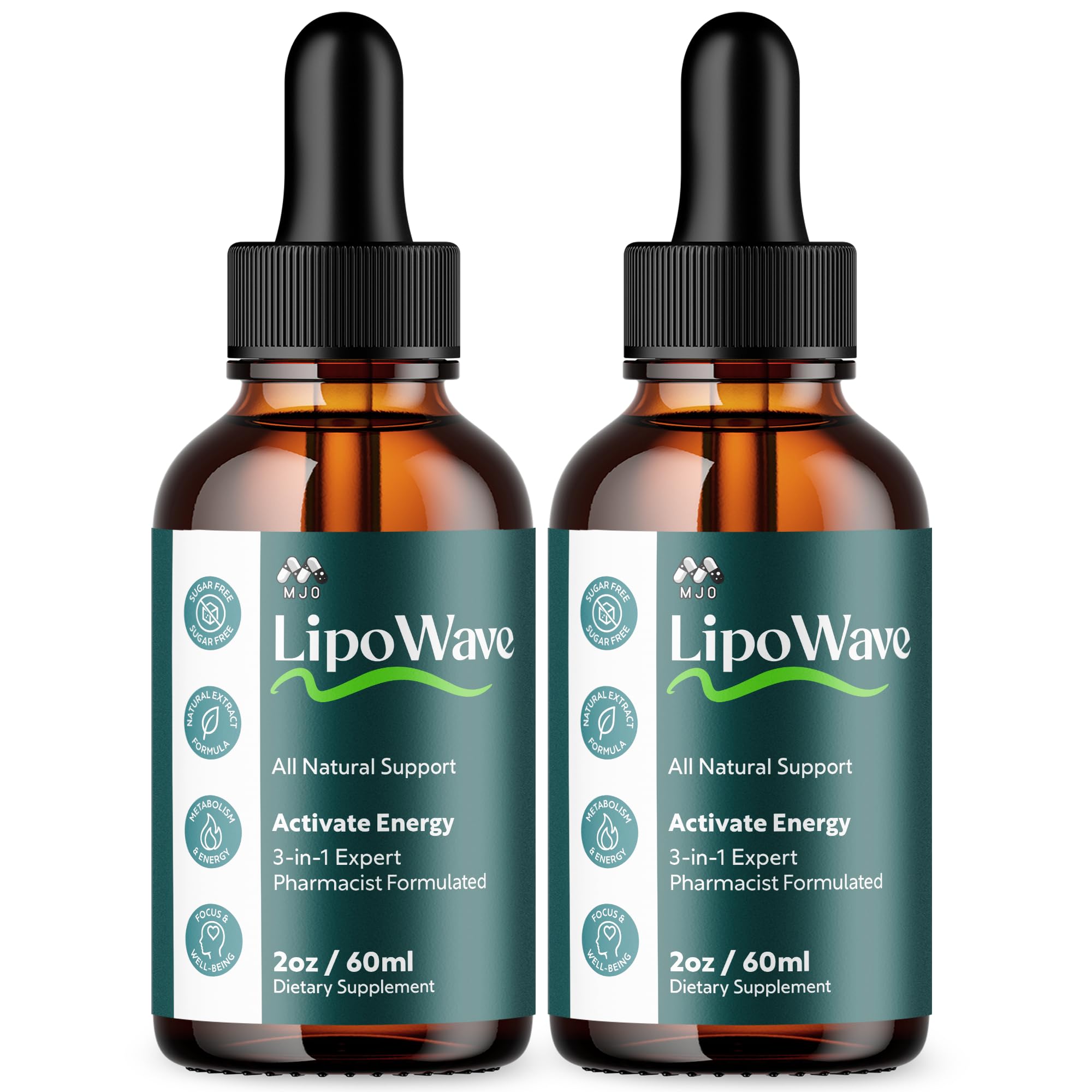 Two bottles of LipoWave dietary supplements on a white background