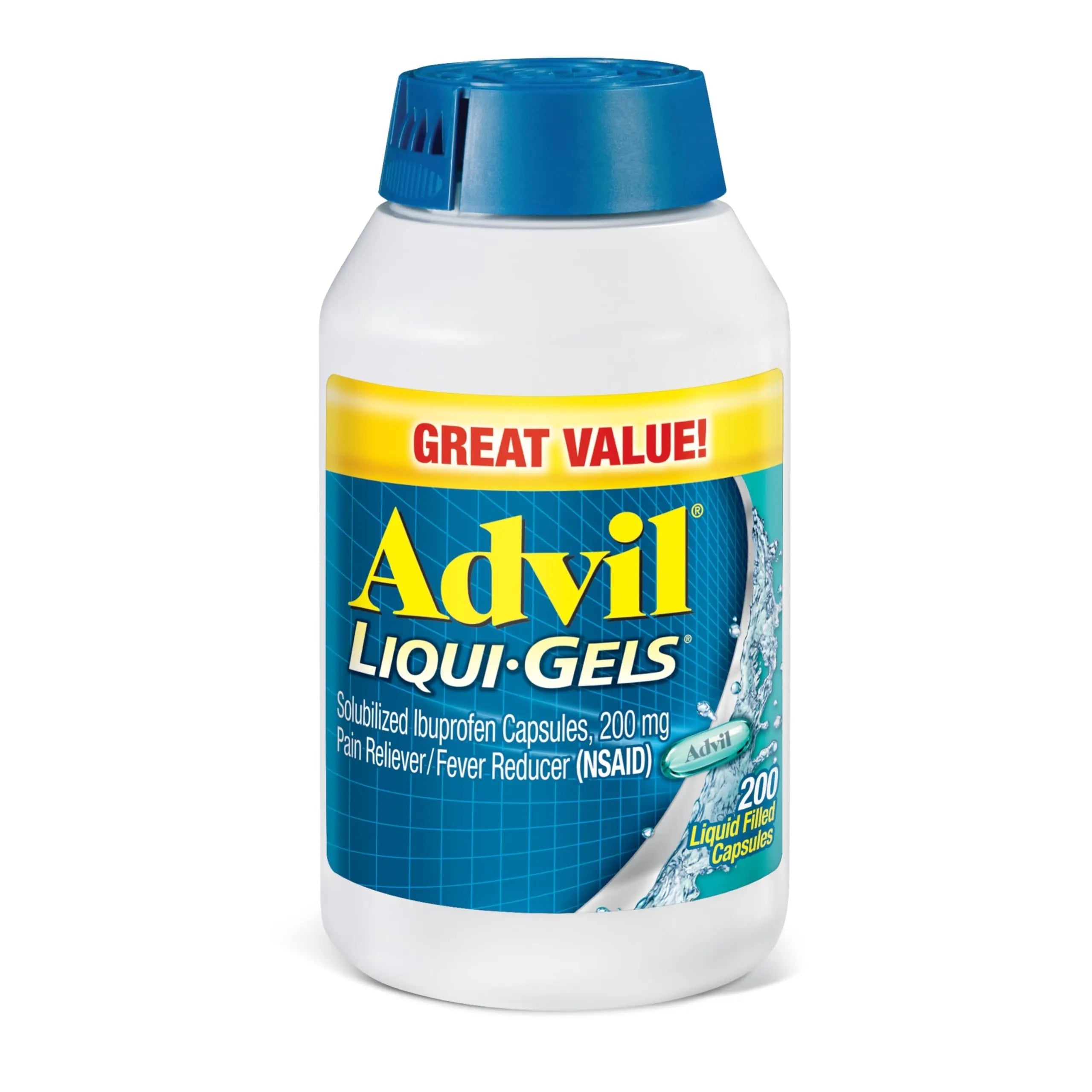 Advil Liqui-Gels Pain Reliever and Fever Reducer, Pain Medicine for Adults with Ibuprofen 200mg for Headache, Backache, Menstrual Pain and Joint Pain Relief - 200 Liquid Filled Capsules AdvilBuy Supplements Australia