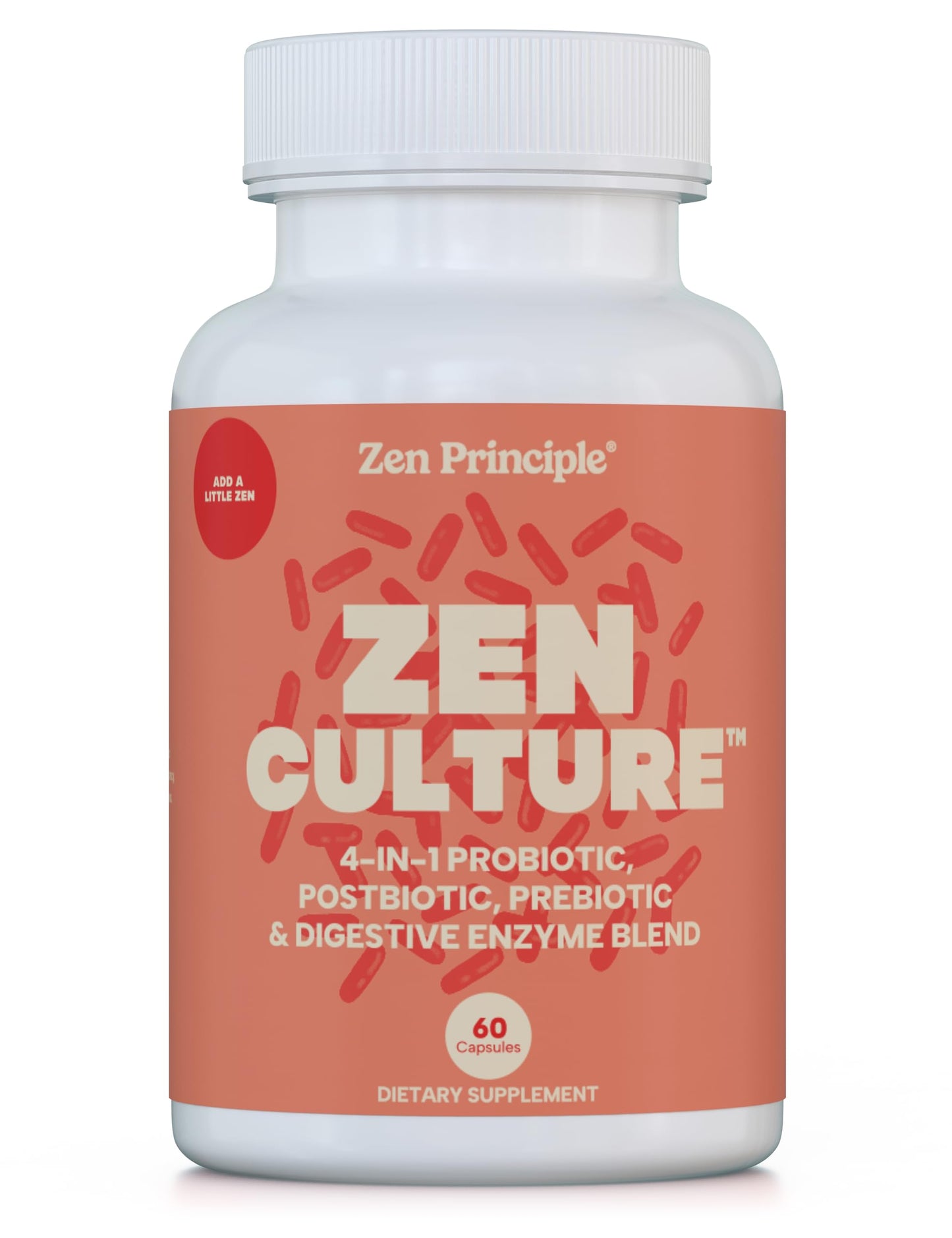 Zen Principle Zenculture™ – 4-in-1 Synbiotic Supplement (Probiotic + Prebiotic + Postbiotic + Digestive Enzymes) with CoreBiome®. Anti Bloating