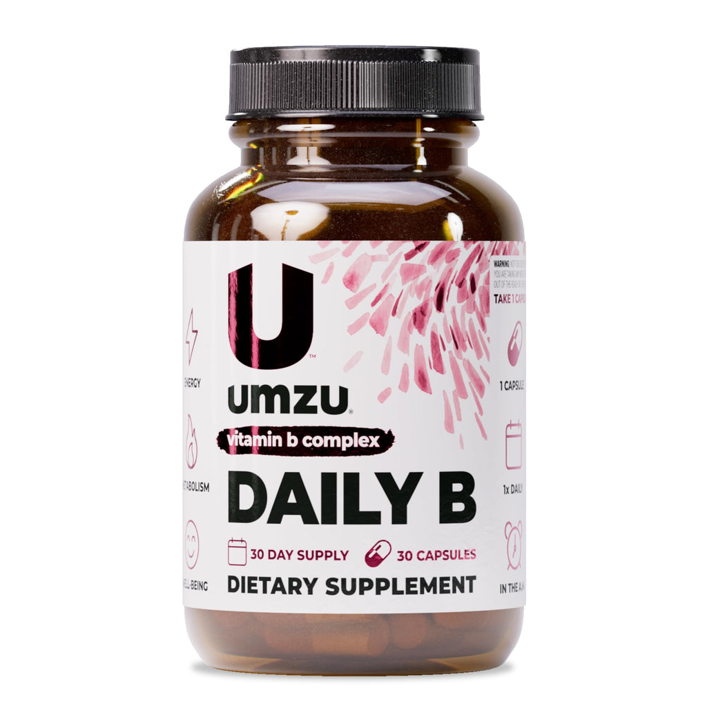 UMZU Daily B, 30 Day Supply – Complete Vitamin B Complex Supplement Blend with B1, B2, B3, B5, B6, B7, B9 & B12 Plus Folic Acid & Biotin – Supports Energy, Focus, Mood,