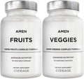 Amen Fruits + Veggies Vitamins Bundle, Raw Whole Food Multivitamin Capsules, Greens Vegetables, Red Fruits & Berries Vegan Blend, Fibers + Phytonutrients Superfood Minerals Supplement, Non-GMO, 180 ct AmenBuy Supplements Australia