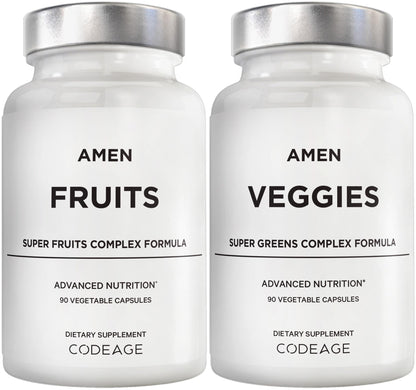 Amen Fruits + Veggies Vitamins Bundle, Raw Whole Food Multivitamin Capsules, Greens Vegetables, Red Fruits & Berries Vegan Blend, Fibers + Phytonutrients Superfood Minerals Supplement, Non-GMO, 180 ct AmenBuy Supplements Australia
