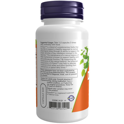 NOW Foods Supplements, D-Flame™ with a Blend of Complementary Herbs, Overexertion Support*, 90 Veg Capsules NOW FoodsBuy Supplements Australia