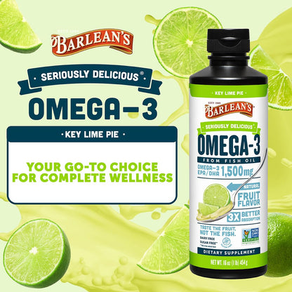 Barlean's Omega 3 Fish Oil Liquid Supplement for Men and Women, 1500mg of EPA and DHA Fatty Acid, Promotes Brain & Heart Health