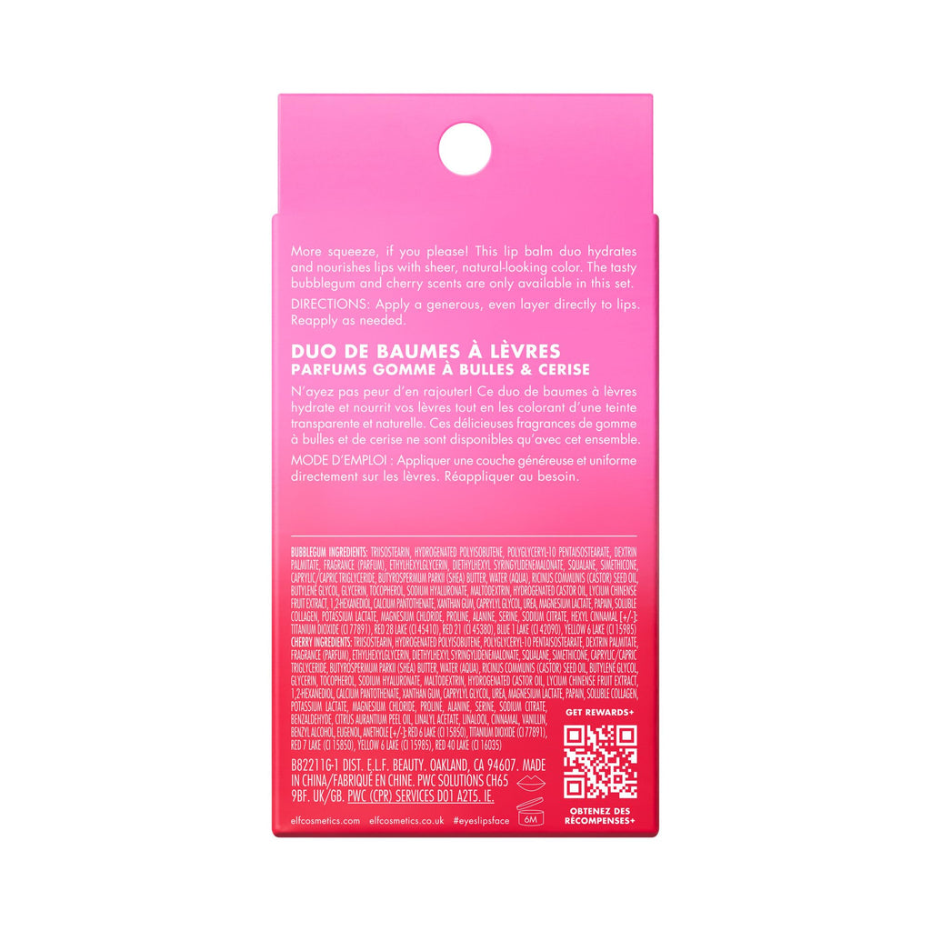 e.l.f. Squeeze Me More Lip Balm Duo, Moisturizing Balm For A Sheer Tint Of Color, Made With Hyaluronic Acid, Vegan & Cruelty-Free, Cherry & Bubblegum e.l.f.Buy Supplements Australia