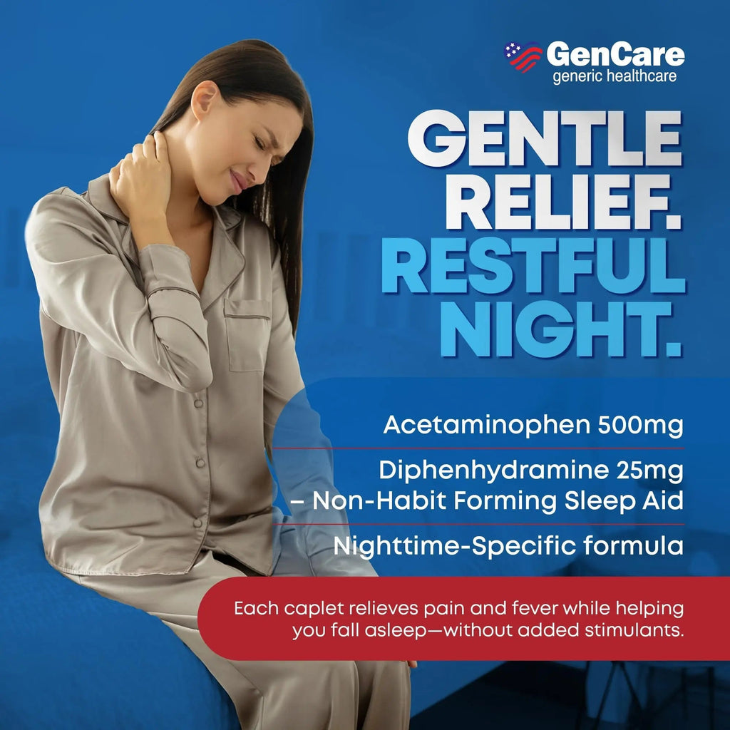 GenCare Extra Strength Acetaminophen PM 500 mg (375 Tablets) | Ultimate Pain Relief & Sleep Support for Adults | Quick Acting & Non Habit Forming Headache Relief | Eases Aches & Joint Discomfort GenCareBuy Supplements Australia