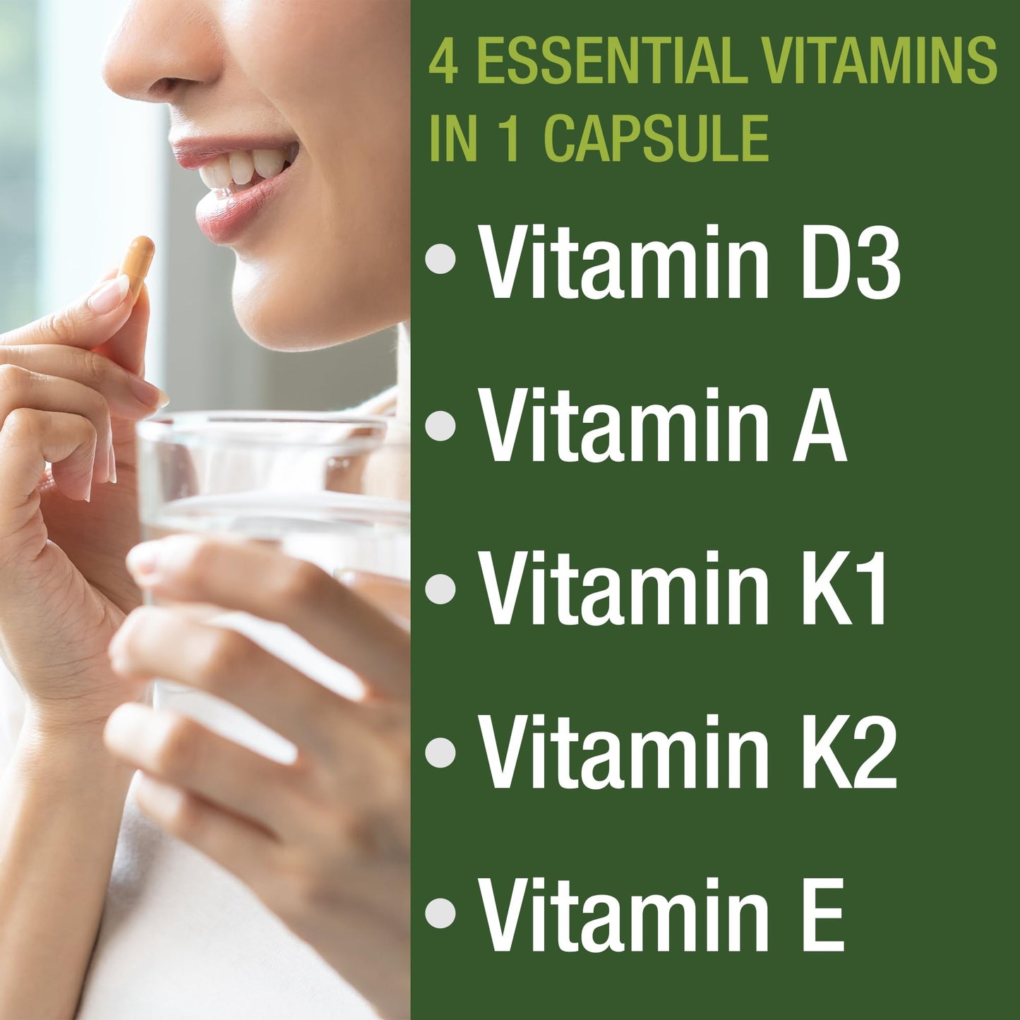 Peak Performance Vitamins D 5,000 iu + A + K + E All in 1 Easy to Swallow Vegan Capsule. ADK Vitamin Supplement with E D3 K2. Essential Vitamins for Mood
