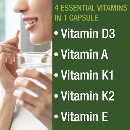 Peak Performance Vitamins D 5,000 iu + A + K + E All in 1 Easy to Swallow Vegan Capsule. ADK Vitamin Supplement with E D3 K2. Essential Vitamins for Mood