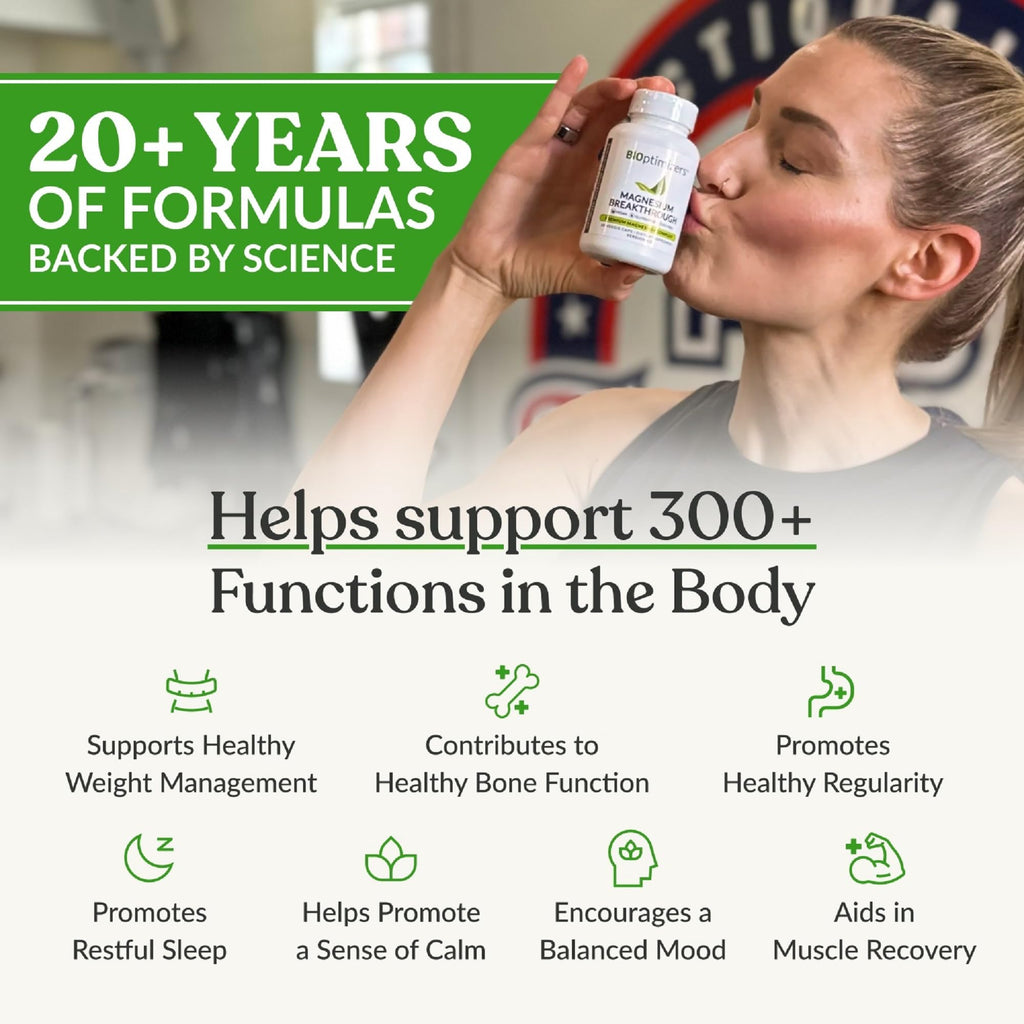 BIOptimizers Magnesium Breakthrough Supplement with 500mg - 7 Forms of Magnesium: Glycinate, Malate, Citrate, and More - Natural Support for Sleep and Cognitive Function -90 Capsules- Calming Vitamins BIOptimizers buy supplements Au