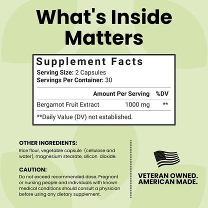 Luma Nutrition Citrus Bergamot 1000mg Per Serving - Citrus Bergamot Supplement - Heart Health Support - Made in the USA - Veteran Owned - 60 Capsules, 30 Servings Luma NutritionBuy Supplements Australia