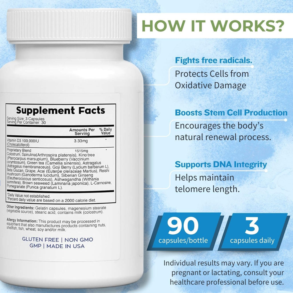 NuVi Global Stemforte Plus Stem Cell and Telomere Supplements – Cell Regeneration, Cell Growth & Telomere Support for Healthy Aging & Cellular Health – 90 Capsules for Men & Women NuVi Global buy supplements Au