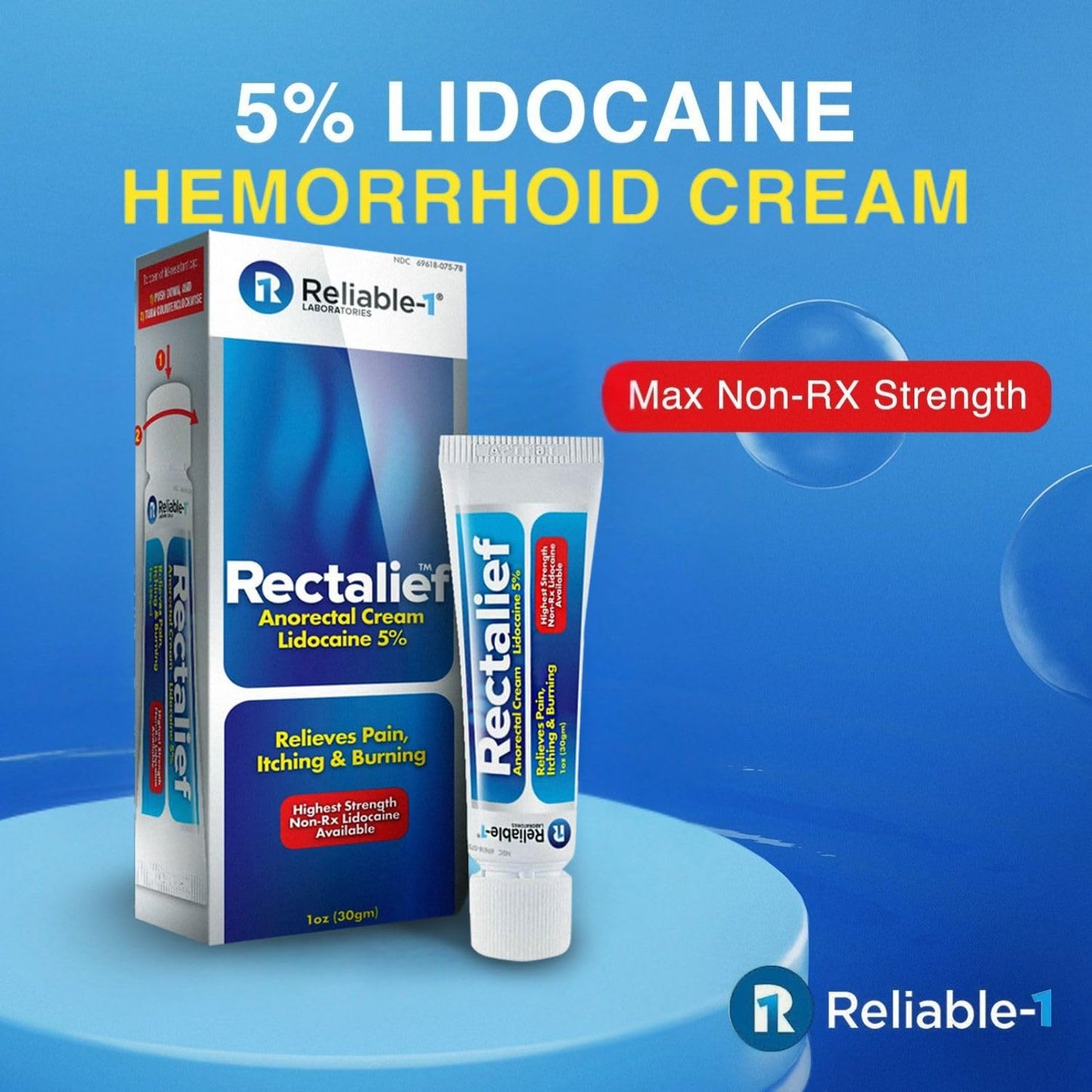 Rectalief 5% Lidocaine Hemorrhoid Cream (Max Non-RX Strength) Reliable-1 Laboratories Soothing Anorectal, Numbing Hemorrhoidal Ointment - Pain, Itching, & Burning, Strongest OTC Anal Treatment, 2-Pack Reliable-1 LaboratoriesBuy Supplements Australia