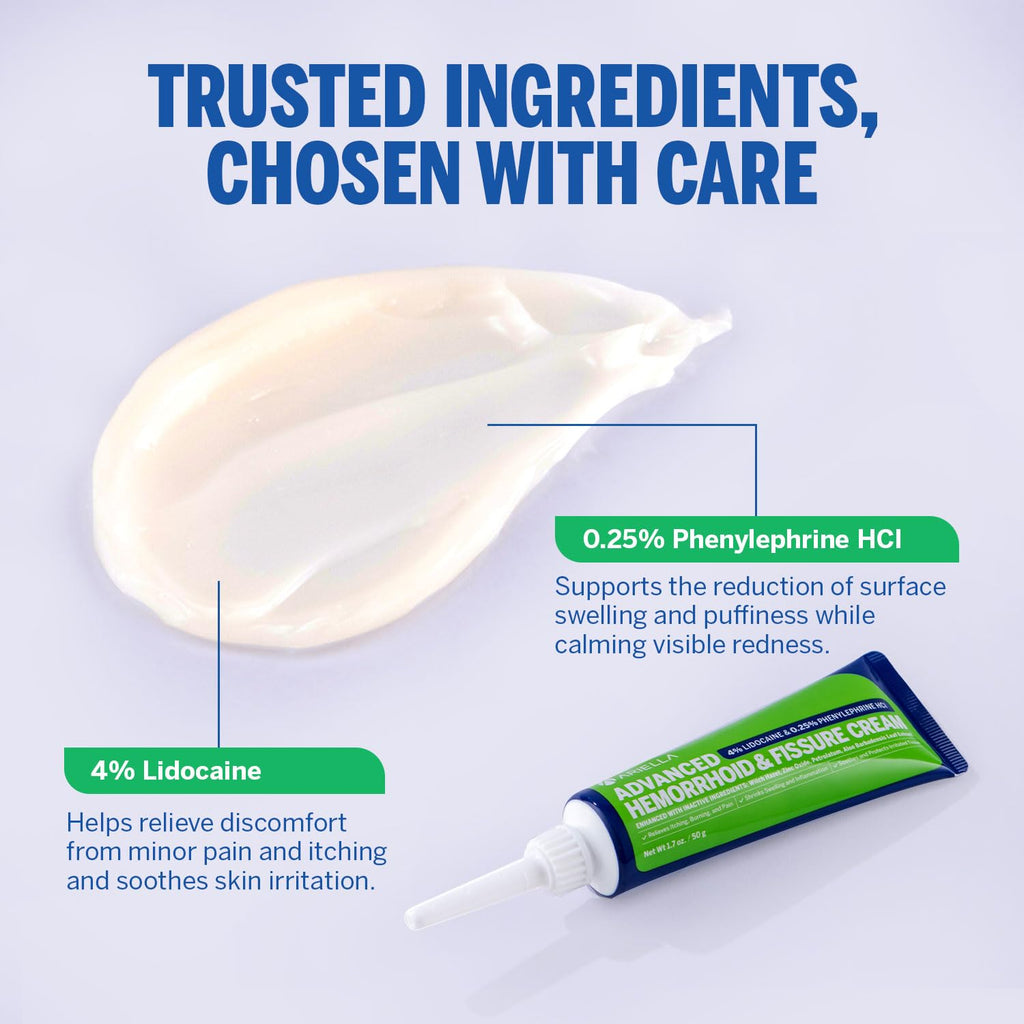Hemorrhoid Treatment Fissure Lidocaine Cream: Advanced Numbing Ointment with Phenylephrine HCI - Fast Acting Natural Strength Soothing Relief of Pain Swelling Discomfort Itching (1.7 Oz, Witch Hazel) AriellaBuy Supplements Australia