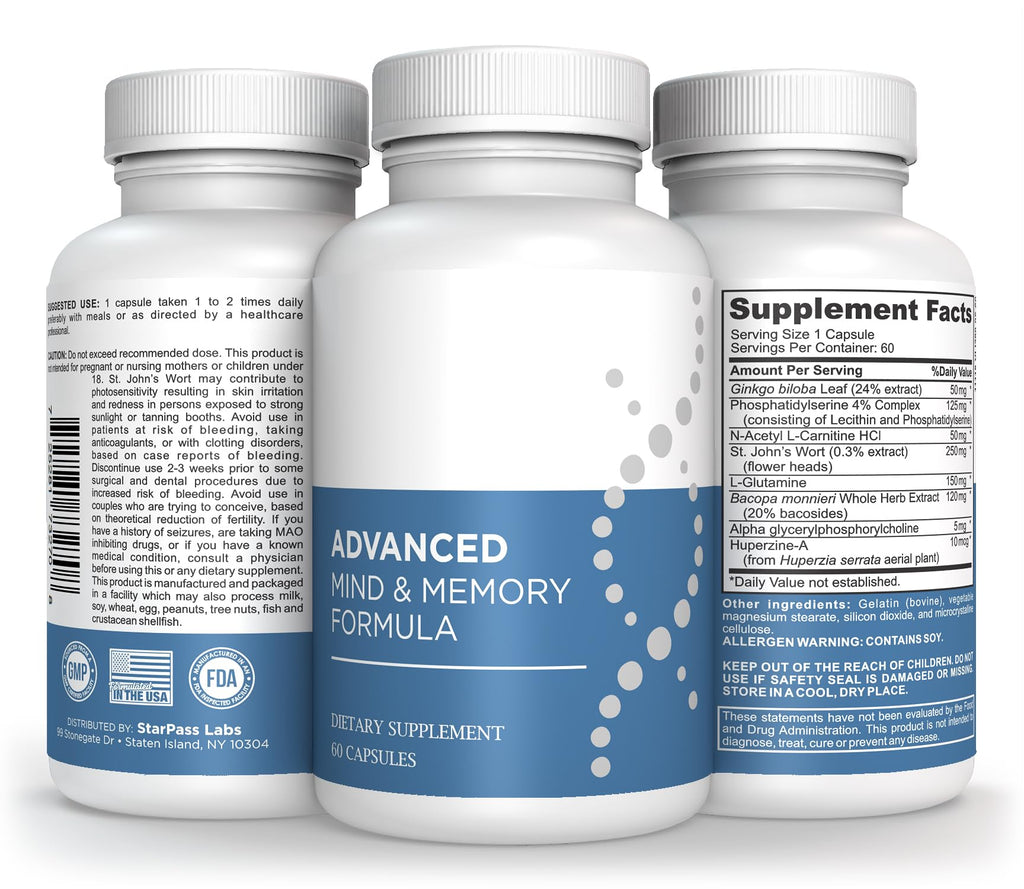 StarPass Labs Advanced Memory Formula Extreme Brain Booster, Brain Supplement for Memory, Focus and Mental Performance, Memory Vitamins for Better Brain Health 180 Capsules (3 Pack) StarPass LabsBuy Supplements Australia