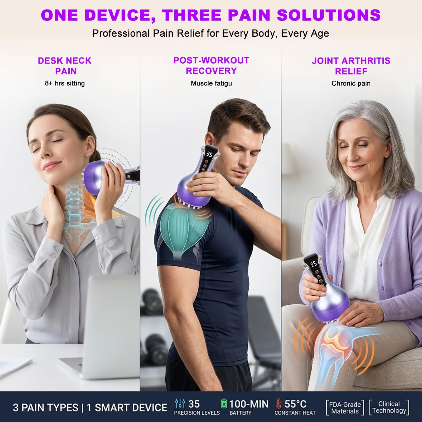 VEZURZO 4-in-1 Lymphatic Drainage Massager & Cellulite Massage Tool, 35-Speed Fascia Blaster for Body Sculpting Pain Relief Face Legs Arms Belly Neck, 90Min Battery Wireless Portable VEZURZO buy supplements Au