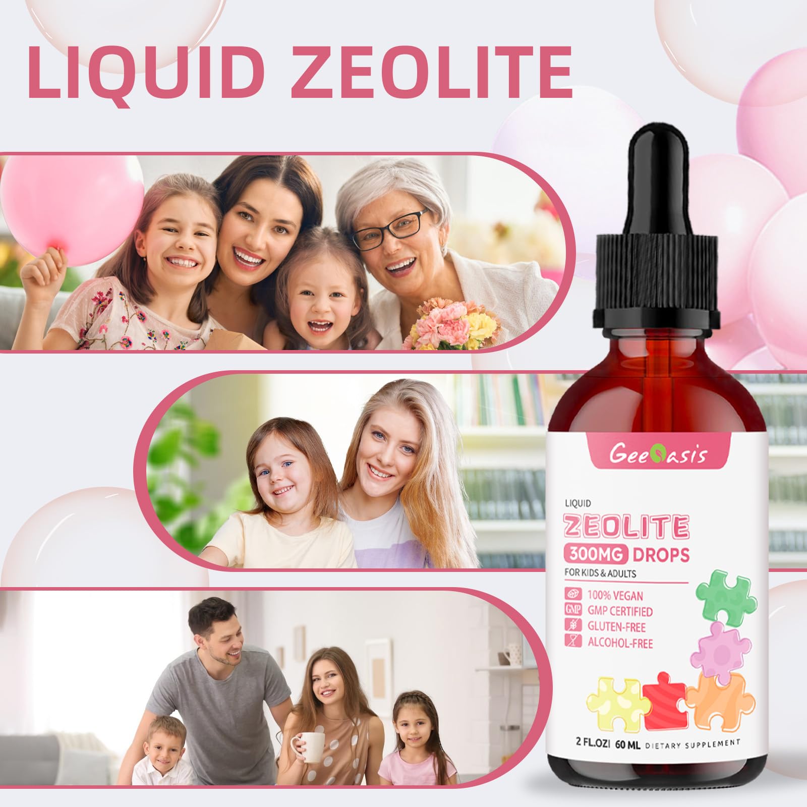 Geeoasis Zeolite Detox for Kids & Adults, 300 mg Zeolite Clinoptilolite Liquid with Vitamin B12 & D3, Vitamin C & Zinc Gluconate, Immune Support & Gut Health, Natural Strawberry Flavor, 2 Fl Oz GeeoasisBuy Supplements Australia