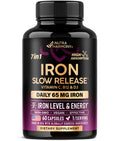 Iron Supplement for Women - Iron 65mg (Ferrous Sulfate 325mg) - Stomach Friendly | Slow Release Iron | High Absorption - Vitamins C, D3, B6, B12 & Folate