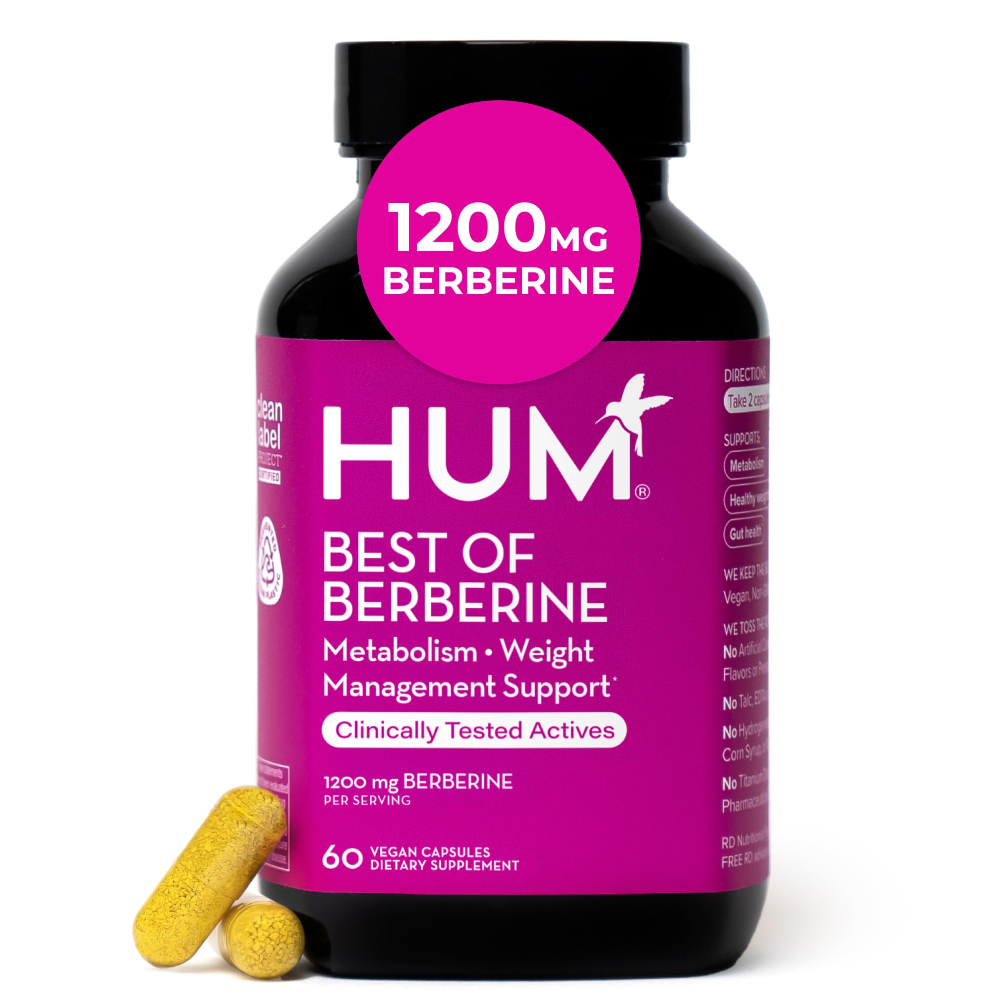 HUM Best of Berberine Supplement 1200mg, Pure Potency for Metabolic Wellness, Gut Health, Pure Berberine Supplements Enhanced with BioPerine for Maximum Absorption, 60 Capsules HUMBuy Supplements Australia