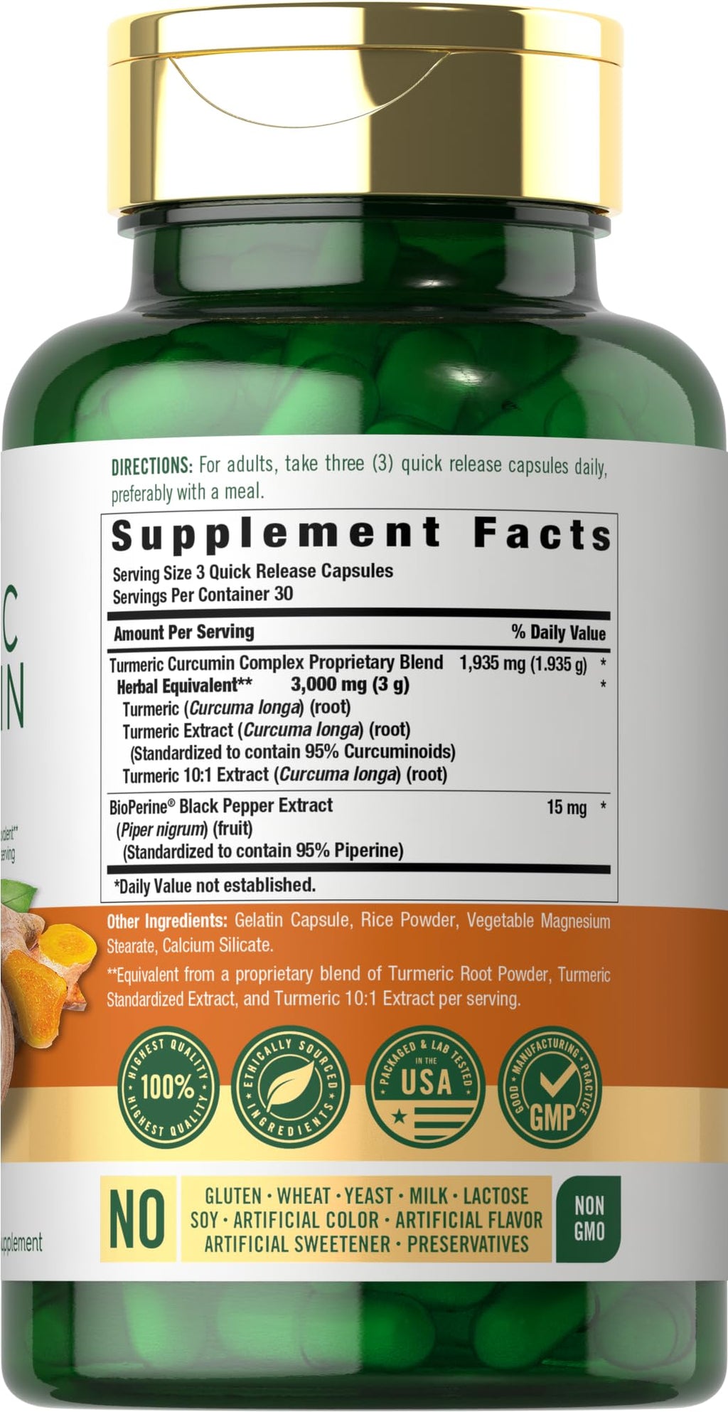 Carlyle Turmeric Curcumin with Black Pepper | 90 Powder Capsules | Complex Supplement with Bioperine | Non-GMO, Gluten Free