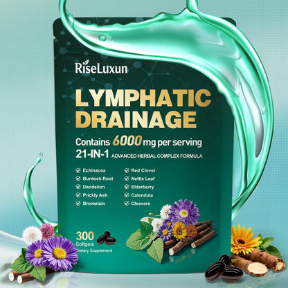 21-in-1 Liposomal Lymphatic Drainage Supplements, 100 Day Supply, 6000mg Lymph System Support for Women & Men with Echinacea, Dandelion, Burdock, Bromelain, Calendula, Turmeric & More, 300 Softgels RiseLuxun buy supplements Au