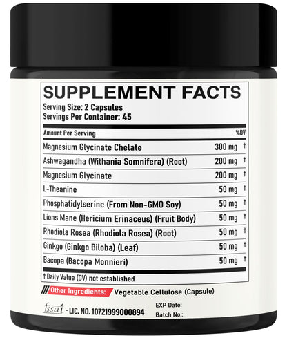 DEDICAD 9in1 Cortisol Supplement - Ashwagandha and Magnesium Glycinate and Chelate - Brain Health & Restful Night & Mood Balance - 90 Capsules Supply 45 Days DEDICAD buy supplements Au