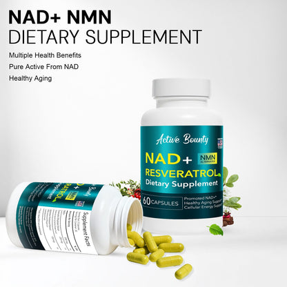 NAD+ Resveratrol Supplement with Quercetin – NMN Alternative for Cellular Energy Support, Focus & Healthy Aging – High Potency 500mg NAD+ Formula, Vegan, Non-GMO, Gluten-Free, Made in USA, 60 Capsules Active Bounty buy supplements Au