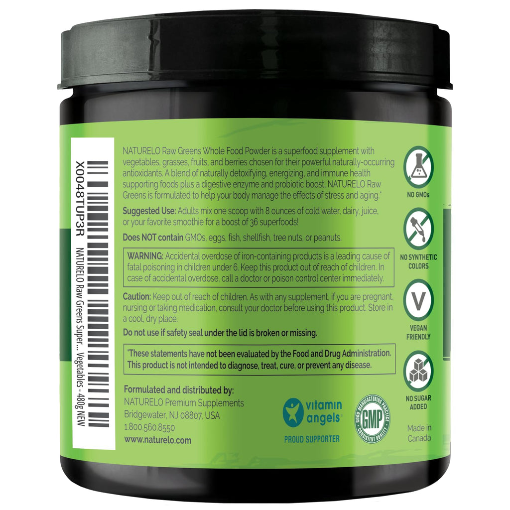 NATURELO Raw Greens Superfood Powder 480 Grams, Mixed Berry - Supports Energy, Immunity and Detox - Includes Spirulina, Wheat Grass and Organic
