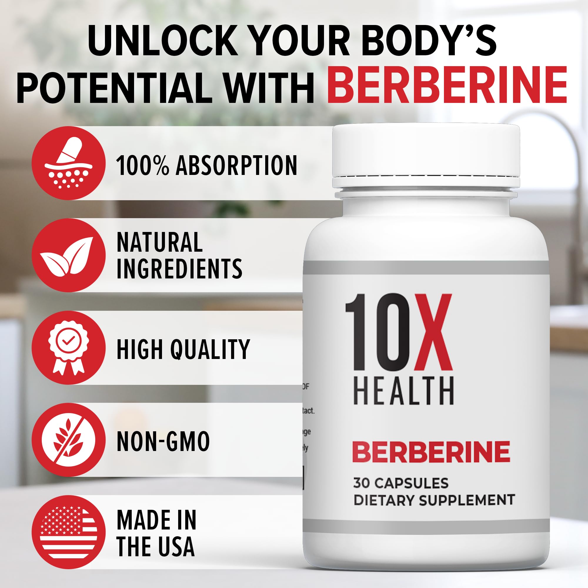10X Health Berberine Supplement 500mg - Contains Dihydroberberine Supplement for Better Absorption - Supports Cardiovascular & Gut Health