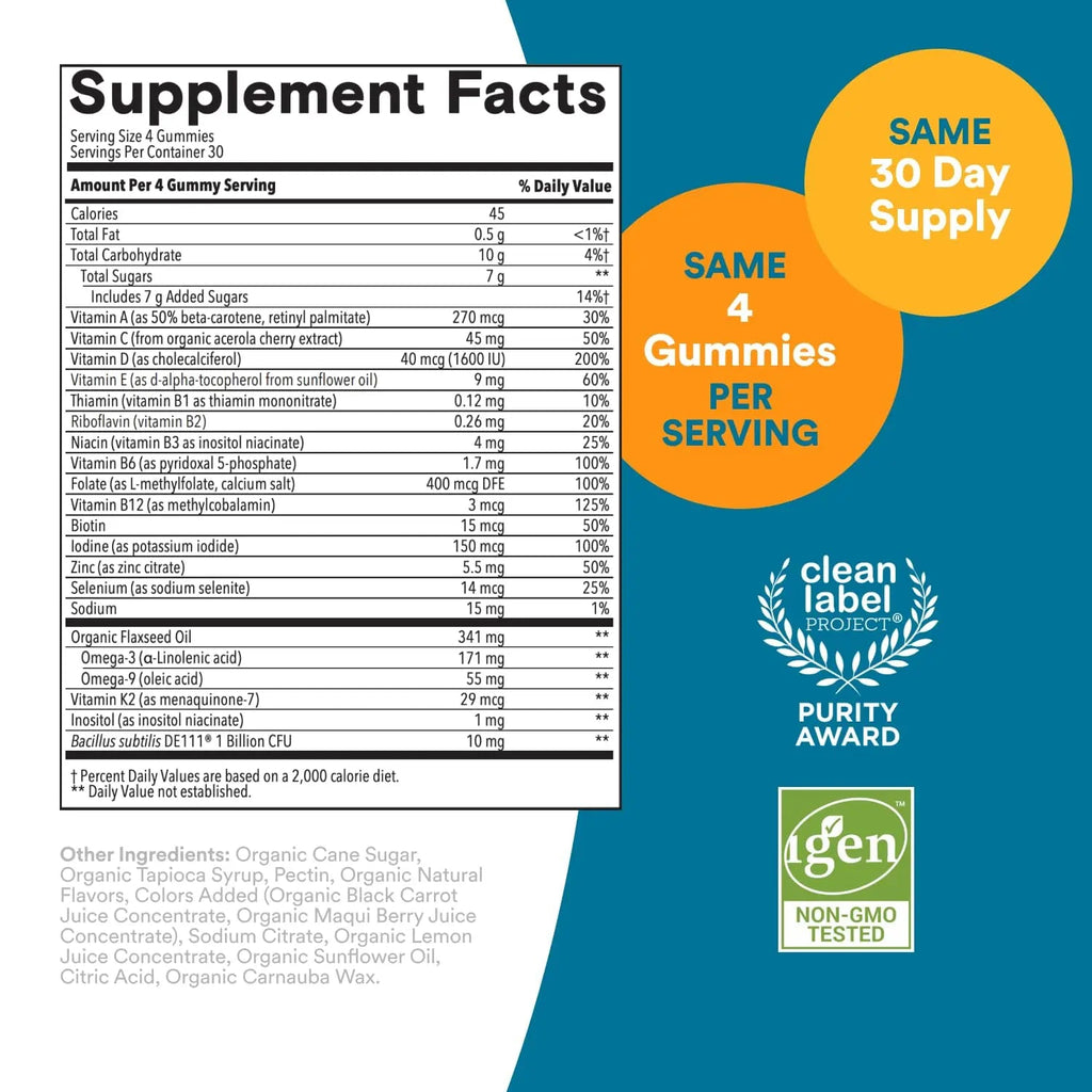 SmartyPants Multivitamin for Men, Organic Gummies: Probiotics, CoQ10, Methylfolate, Omega 3 (ALA), Vitamin D3, C, Vitamin B12 SmartyPants