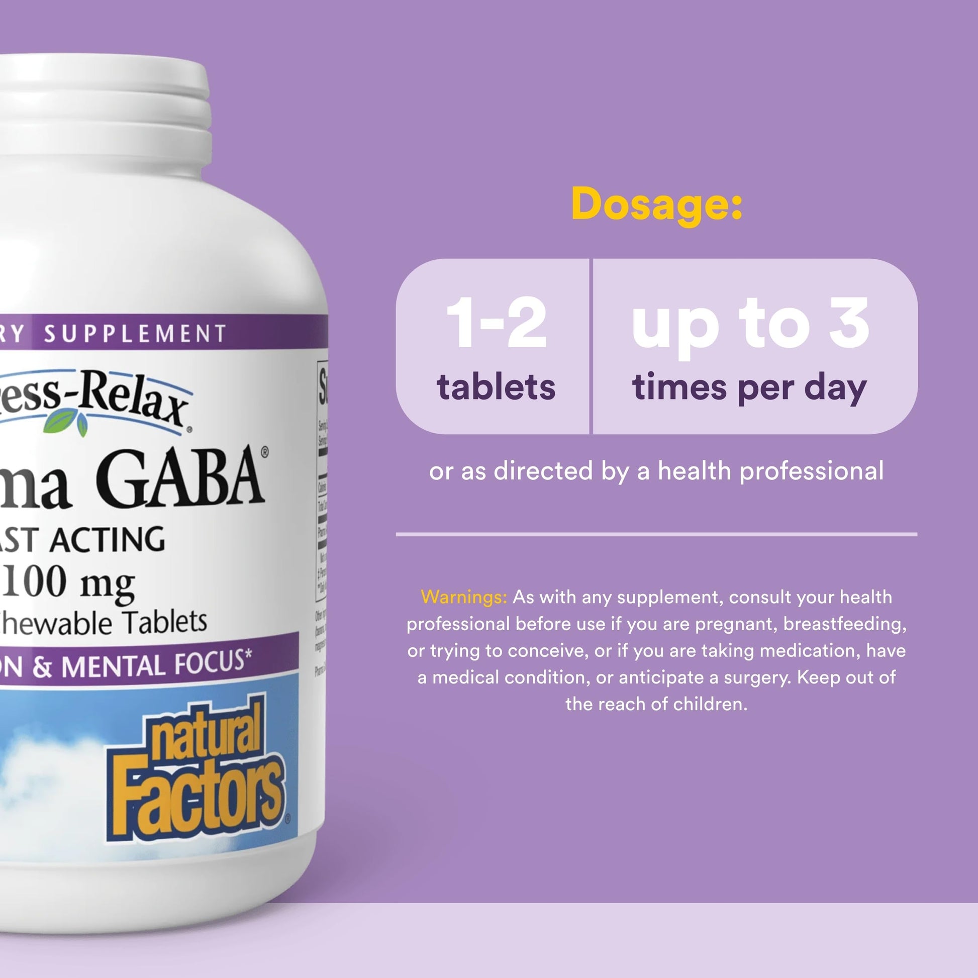 Natural Factors Pharma GABA - Dietary Supplement Supports Calm Sleep & Sleep Quality - Natural, Fast-Working Supplement Aids Focus & Brain Health - 120 Chewable Tablets (60 Servings) Natural Factors buy supplements Au
