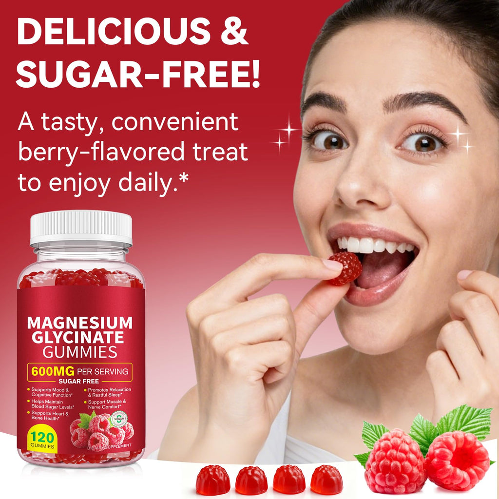Magnesium Glycinate Gummies 600mg – Sugar-Free High Absorption Magnesium with L-Threonate, Supports Relaxation, Calm & Restful Sleep,