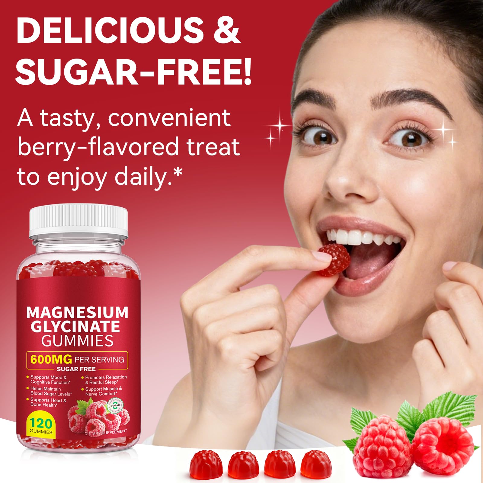 Magnesium Glycinate Gummies 600mg – Sugar-Free High Absorption Magnesium with L-Threonate, Supports Relaxation, Calm & Restful Sleep,