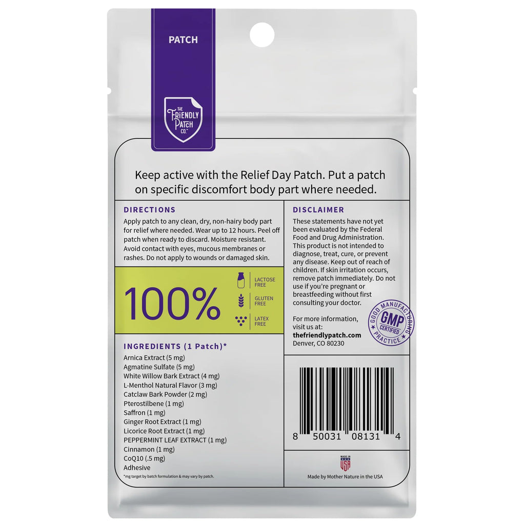 Relief Day & Night Patch Bundle - Arnica, White Willow Bark, Melatonin, Ashwagandha, Saffron & Peppermint for Soreness, Discomfort & Sleep Support for Women and Men - 16 Plant-Powered Patches The Friendly Patch CO.Buy Supplements Australia