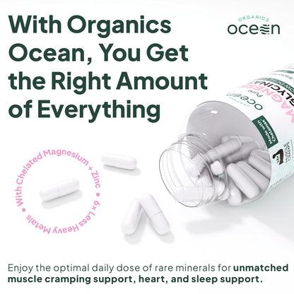 Organics Ocean Pure Magnesium Glycinate with Zinc - Maximum Strength Chelated Magnesium Supplement for Women and Men for Muscle Cramps and Sleep Support - 90 Capsule Organics Ocean buy supplements Au