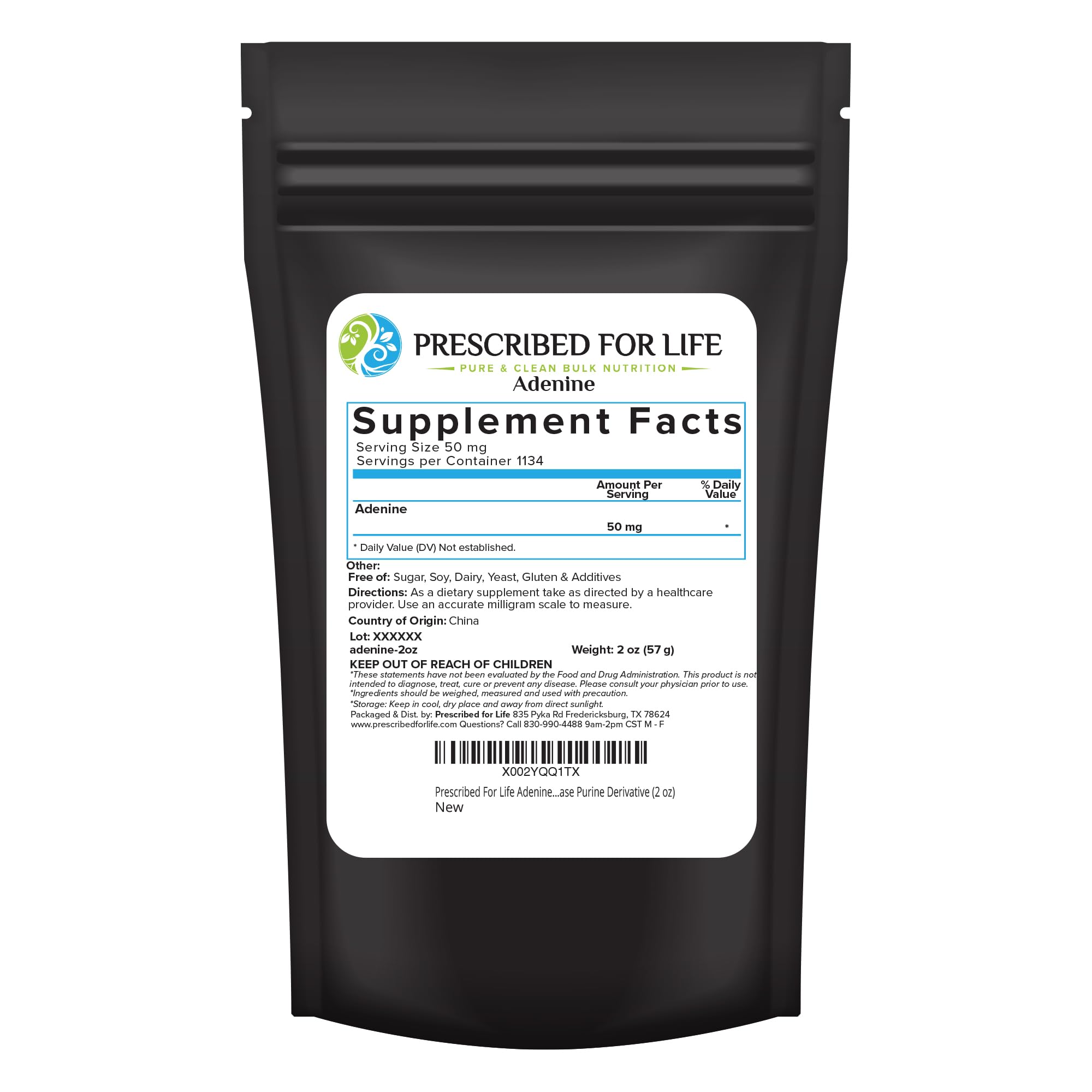 Prescribed For Life Adenine Powder, Vitamin B4 Adenine Supplement, A Nucleobase Purine Derivative (56g) Prescribed For LifeBuy Supplements Australia