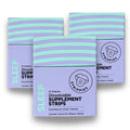 Three boxes of Strippies sleep dissolvable supplement strips on a white background