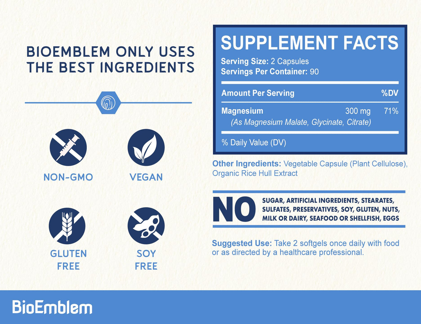 BioEmblem Triple Magnesium Complex | 300mg of Magnesium Glycinate, Malate, & Citrate for Muscles, Nerves, & Energy | High Absorption | Vegan, Non-GMO (180 Capsules) BioEmblem buy supplements Au
