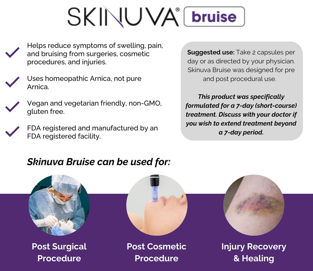 Skinuva® Bruise - Supplement for Bruising and Swelling - A Homeopathic Bruise Remedy Formulated with Arnica, Bromelain & Zinc - 14 Capsules (7-Day Treatment) SkinuvaBuy Supplements Australia