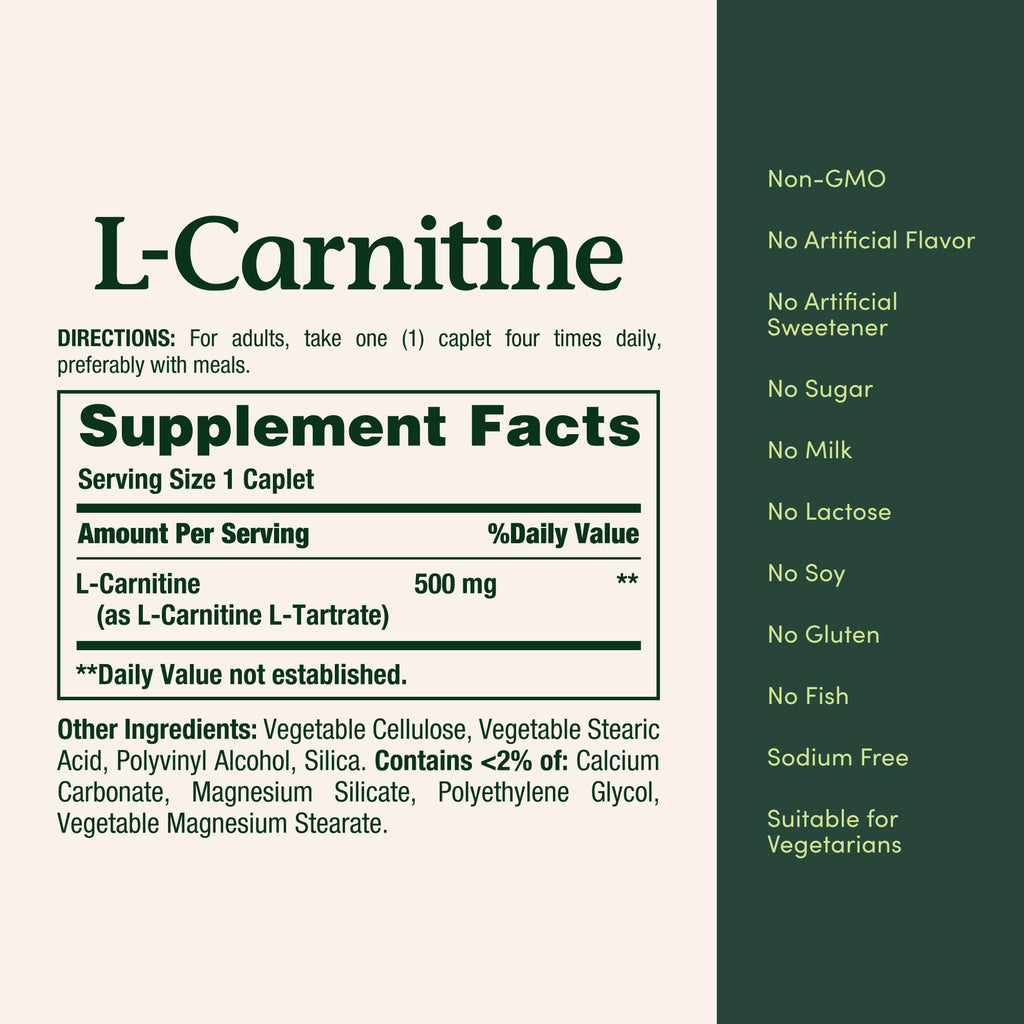 Nature's Bounty L-Carnitine, Supports Heart Health & Fat Metabolism, Amino Acid Supplement, 500 mg, 30 Tablets