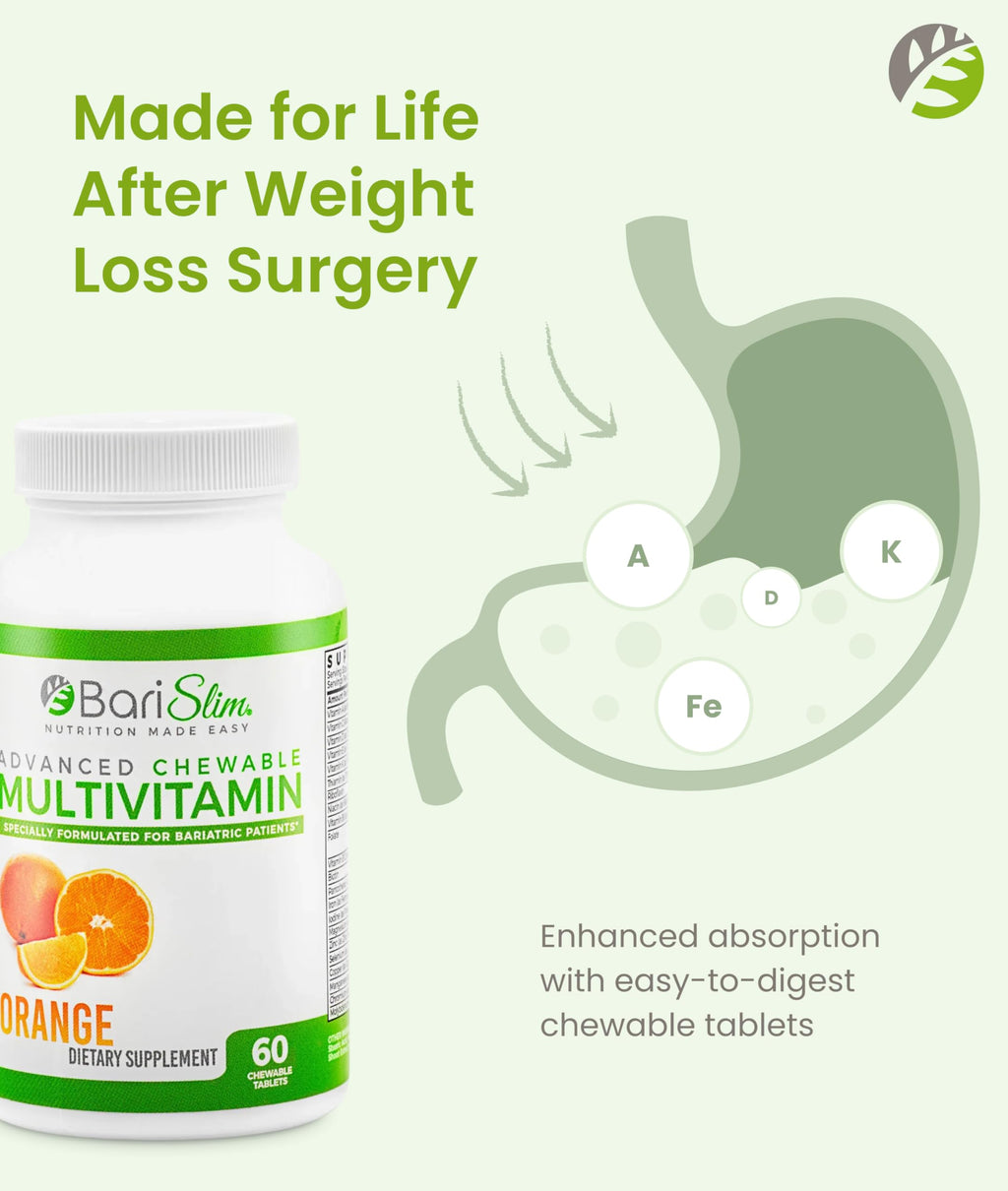 BariSlim Advanced Chewable Bariatric Multivitamin Tablets - Bariatric Vitamin and Supplement for Post Bariatric Surgery Including Gastric Bypass and Gastric Sleeve | Orange (60 Count) BariSlim buy supplements Au