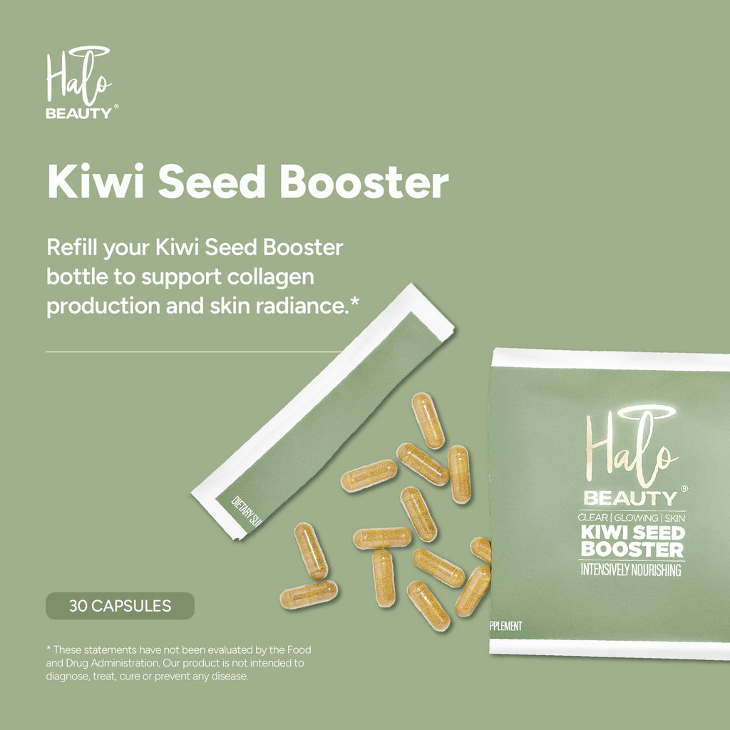 Halo Beauty Kiwi Seed Booster Skin Supplement Refill Pack | Anti-Aging Hydration & Glowing Skin Support with Kiwi Seed, Vitamin C, D3 & Zinc | Vegan Collagen Support Capsules | 1-Month Supply Halo BeautyBuy Supplements Australia