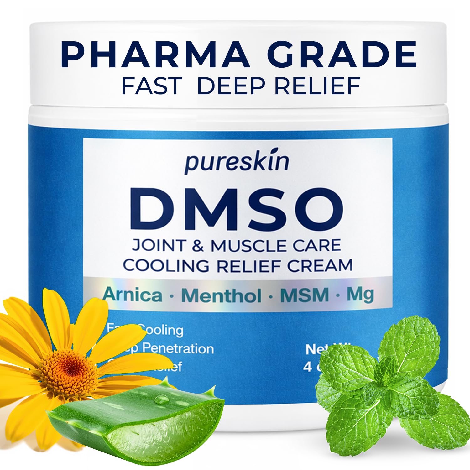 PURESKIN DMSO Relief Cream – Pharmaceutical Grade Fast-Absorbing Cooling Formula for Active Lifestyles – Lightweight Cream with Arnica, MSM, Magnesium, Menthol & Aloe, 4 oz PURESKINBuy Supplements Australia